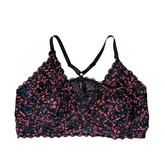 Torrid Lightly Lined Lace Bralette Size 4X Black Pink Floral - Picture 1 of 5